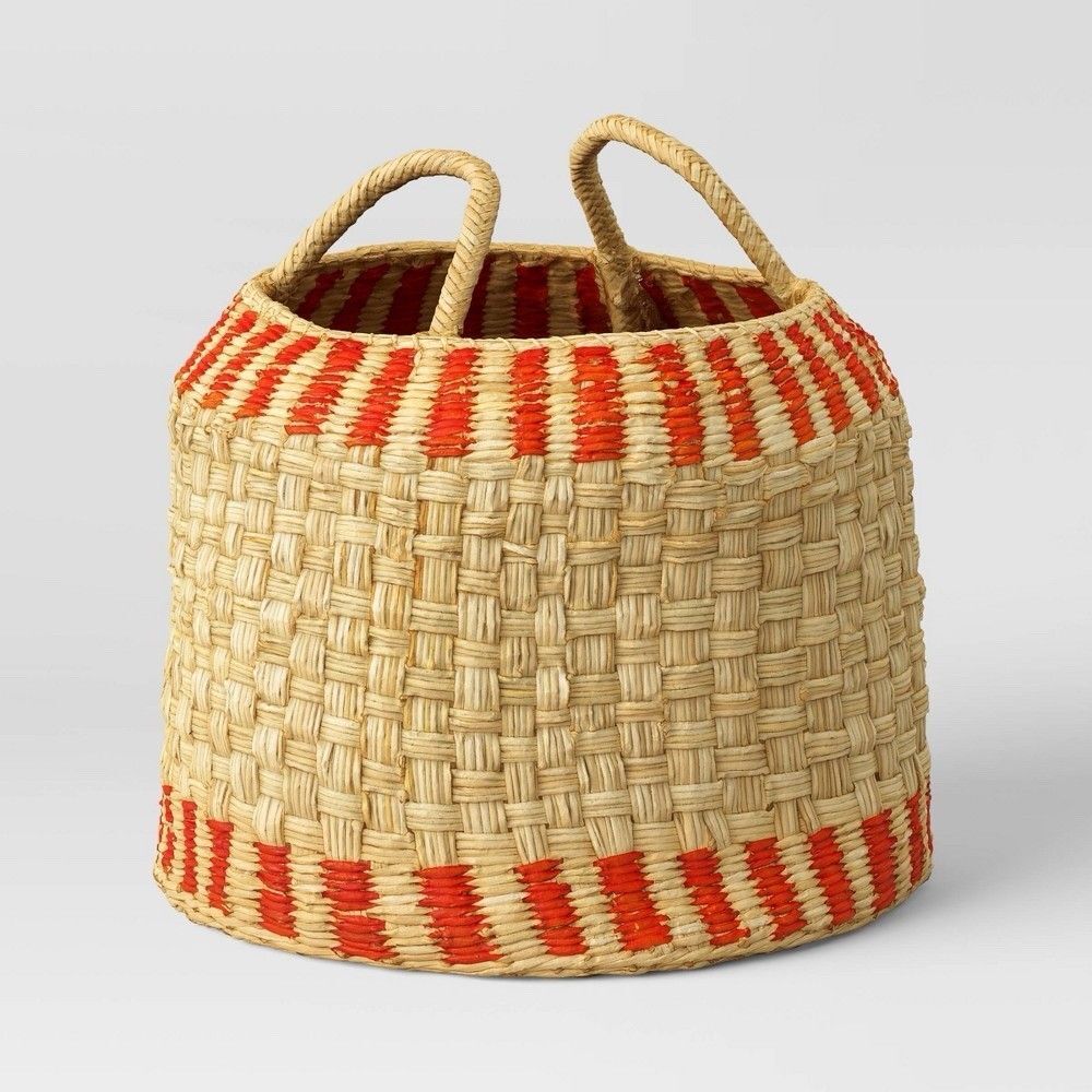 Opalhouse Short Handled Woven Basket Red Natural Storage Decor New